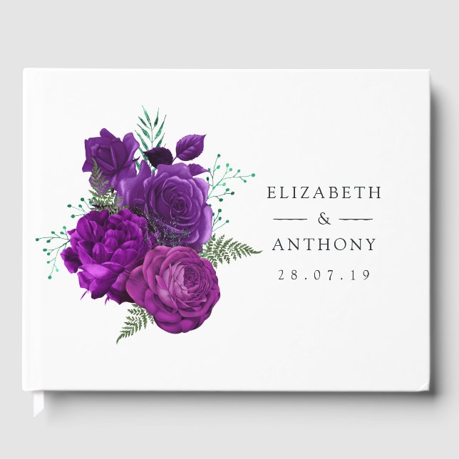 Purple and Green Floral Butterfly Guest Book (Front)