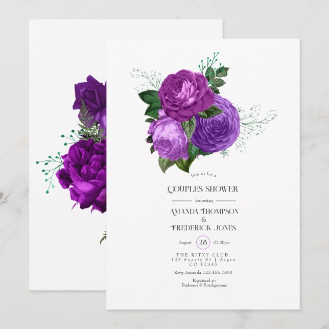 Purple and Green Floral Couples Shower Invitation (Front/Back)