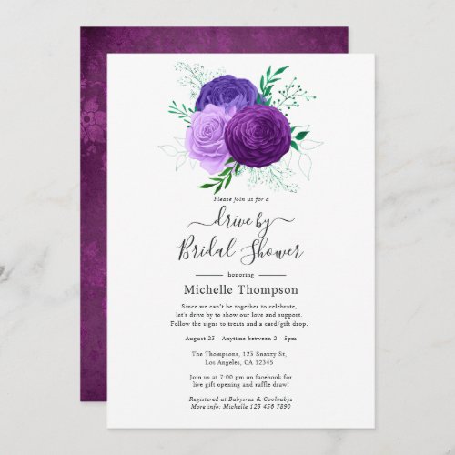 Purple and Green Floral Drive By Shower Invitation