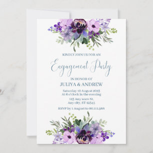 Purple and green Floral Engagement Party Invitation