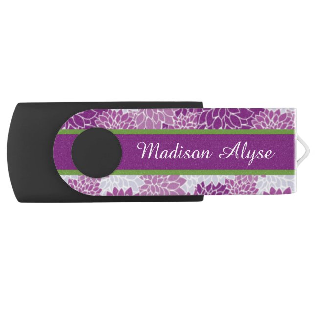 Purple and Green Floral Personal Flash Drive (Front)