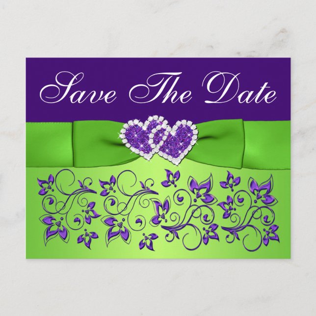 Purple and Green Floral Save the Date Postcard (Front)