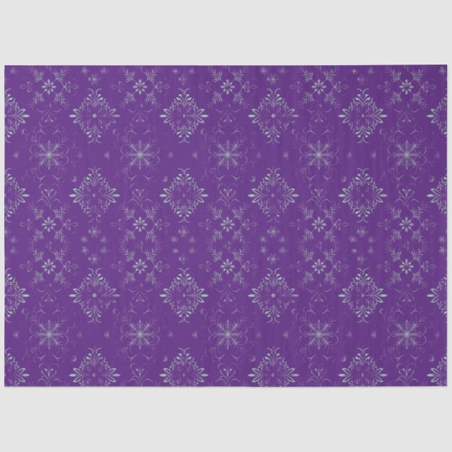 Purple and Green Floral Snowflake Christmas Tissue Paper (Front)