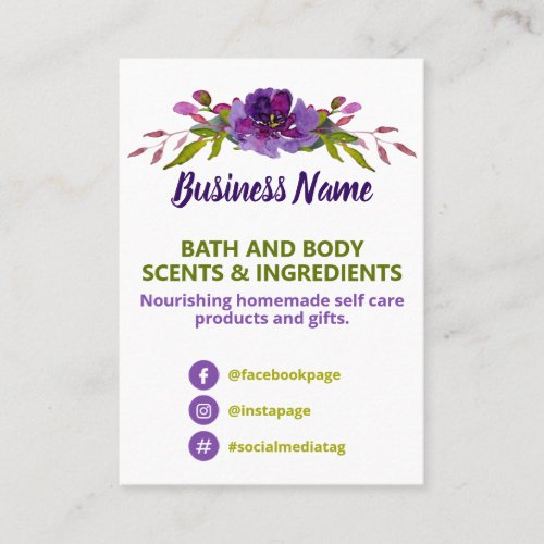 Purple And Green Floral Spa Ingredient List Business Card