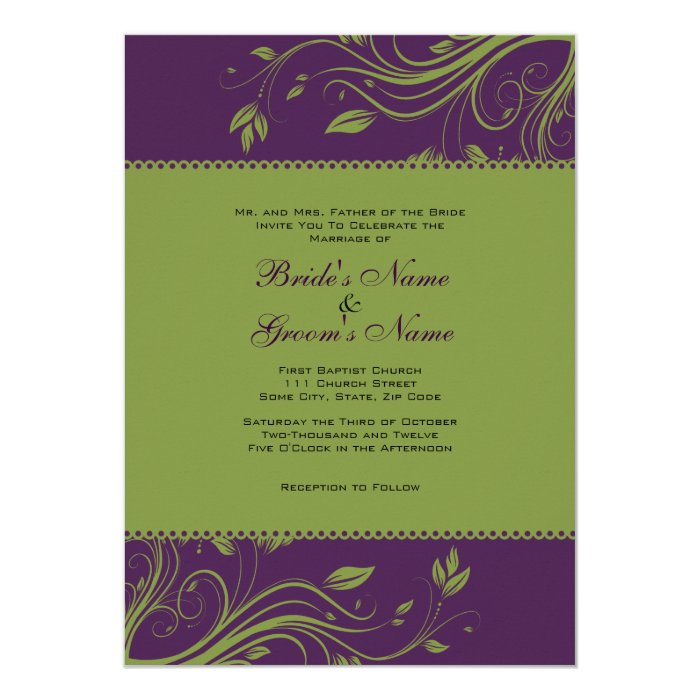 Purple and Green Floral Swirls Wedding Invitation Zazzle