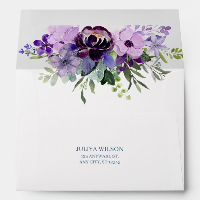 Purple and Green floral watercolour wedding  Envelope (Back (Bottom))