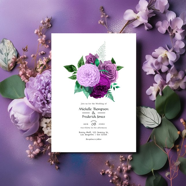 Purple and Green Floral Wedding Invitation (Creator Uploaded)