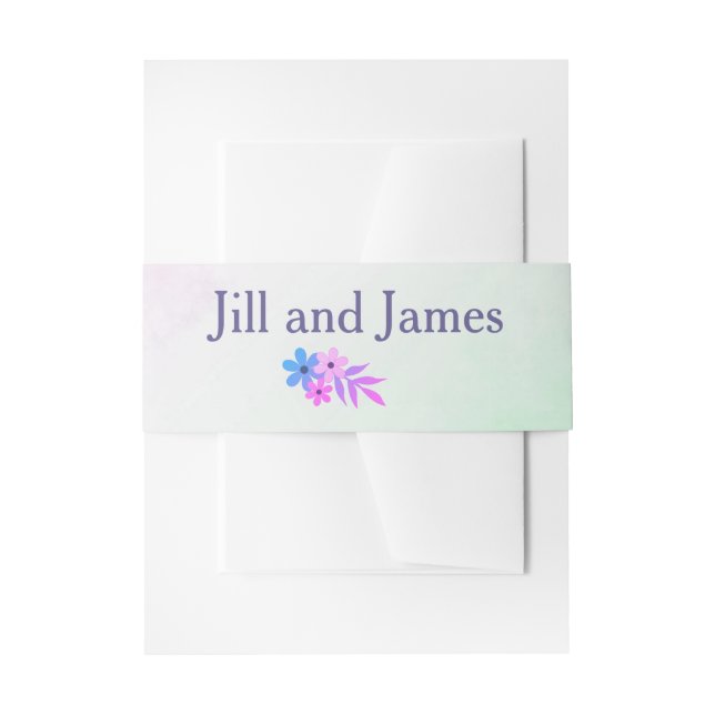 Purple and Green Floral Wedding Invitation Belly Band (Front Example)