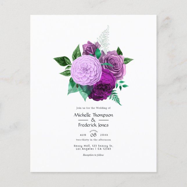 Purple and Green Floral Wedding Invitation Flyer (Front)