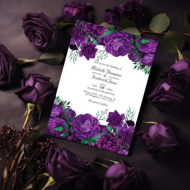 Purple and Green Floral Wedding QR Code Rsvp Invitation (Creator Uploaded)