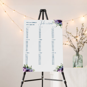 Purple and green floral Wedding Seating Chart Foam Board