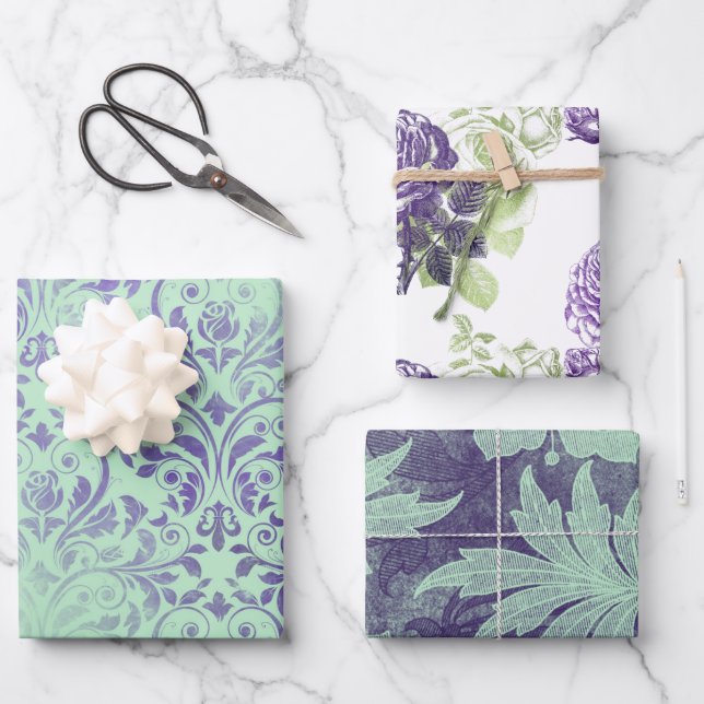 Purple and Green Floral Wrapping Sheets  (Front)