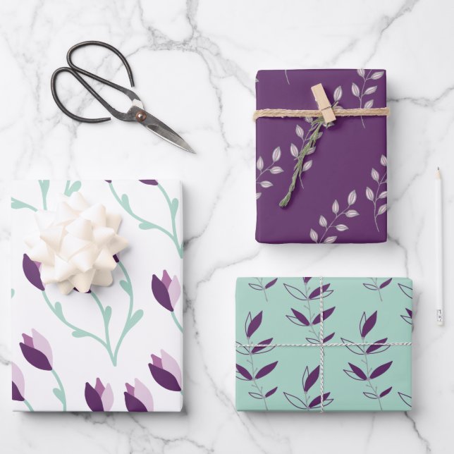 Purple and Green Floral Wrapping Sheets (Front)