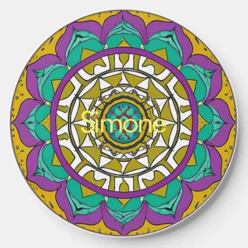 Purple and Green Flower Mandala Wireless Charger