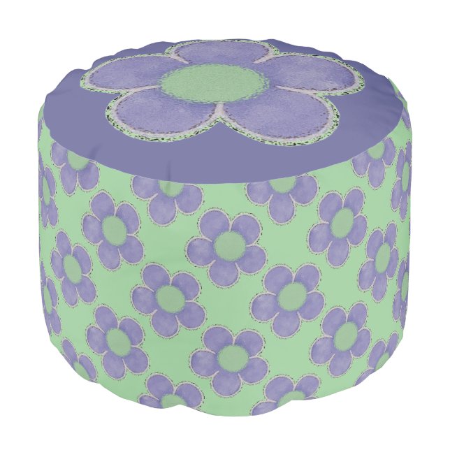 Purple and Green Flower Pouf (Angled Front)