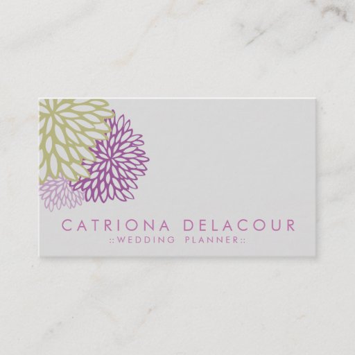 Customizable Purple and Green Flowers Stylish Business Card