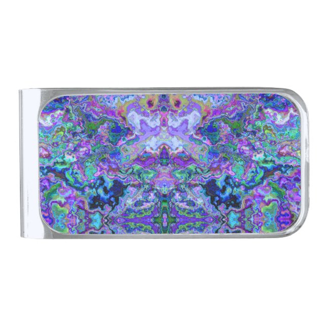 Purple and Green Geode Inspired Art Silver Finish Money Clip (Front)