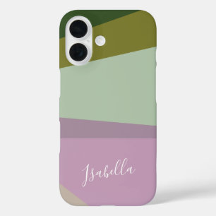 Purple and Green Geometric Art Personalized iPhone 16 Case