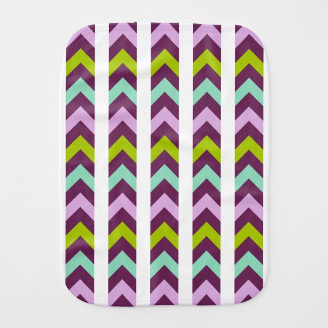 Purple and Green Geometric Chevron Pattern Burp Cloth (Front)