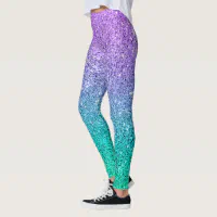 Purple and green glitter texture ombre leggings