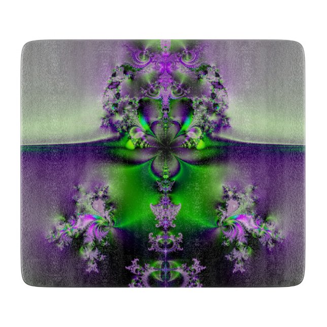 Purple and Green Glory Fractal Cutting Board (Front)