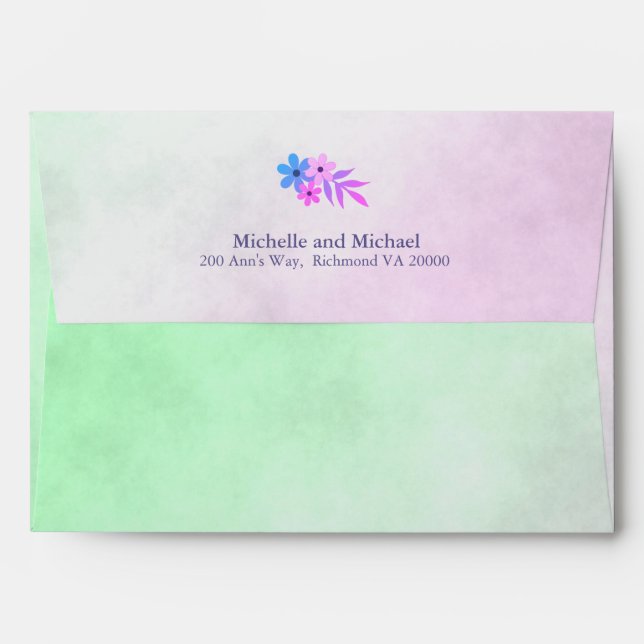 Purple and Green Gradient Parchment Floral Design Envelope (Back (Top Flap))