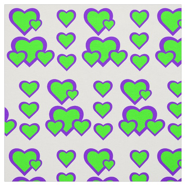 Purple and Green Hearts Fabric (Swatch)