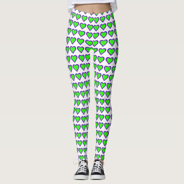 Purple and Green Hearts Leggings (Front)
