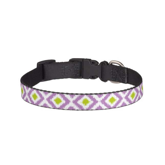 Purple and Green Ikat Diamonds Pattern Pet Collar (Front)