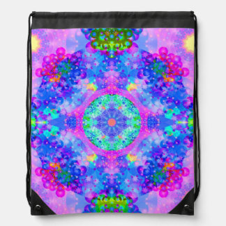 Purple and Green Kaleidoscope Fractal Art Drawstring Bag