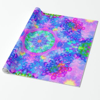 Purple And Green Kaleidoscope Fractal Art Wrapping Paper by hippygiftshop at Zazzle