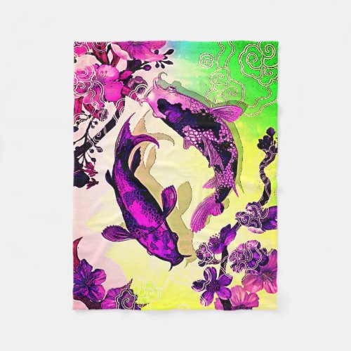 Purple and Green Koi Fish in Pond Blanket