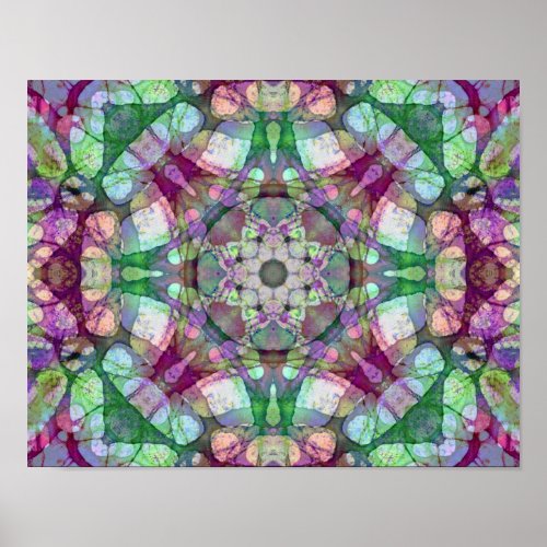 Purple and Green Lilac Dreams Mandala Kaleidoscope Poster