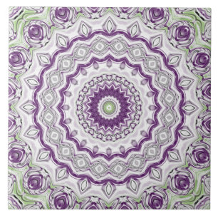 Purple and Green Mandala Pattern Design Ceramic Tile