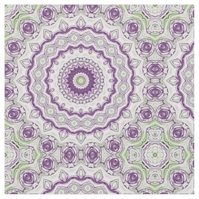 Purple and Green Mandala Pattern Design Fabric (Close Up)