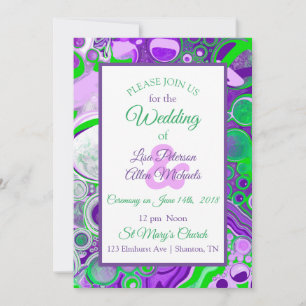 Purple and Green Marble Fluid Art Invitation