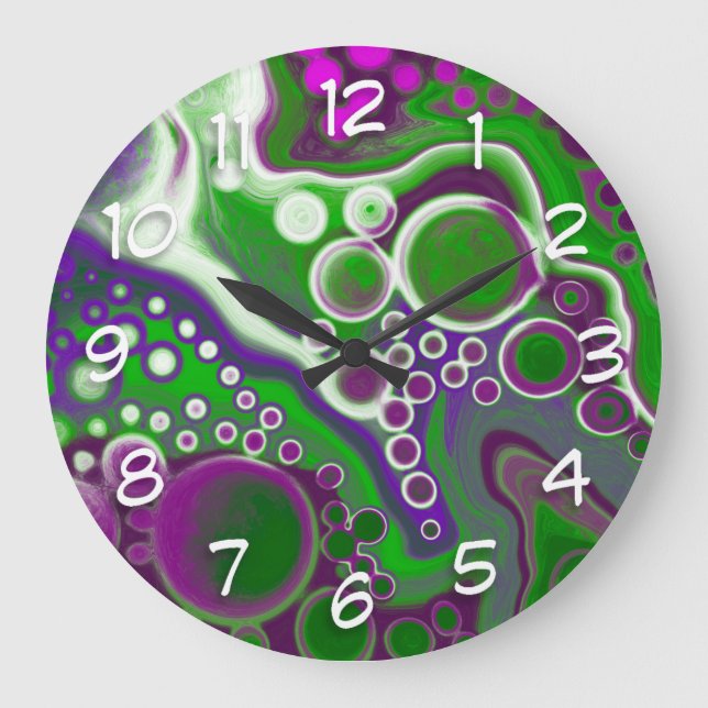 Purple and Green Marble Fluid Art    Large Clock (Front)