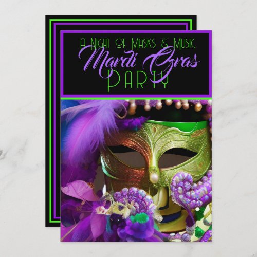 Purple And Green Mardi Gras Mask Invitation