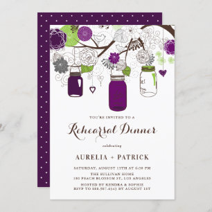 Purple and Green Mason Jars Rehearsal Dinner Invitation