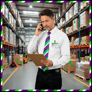 [Purple and Green] Modern Bold Striped Necktie