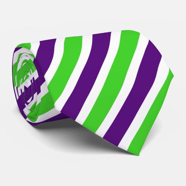 [Purple and Green] Narrow Stripes Neck Tie (Rolled)