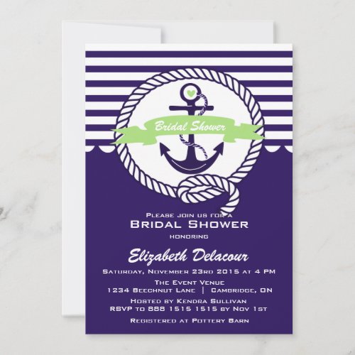 Purple and Green Nautical Bridal Shower Invitation