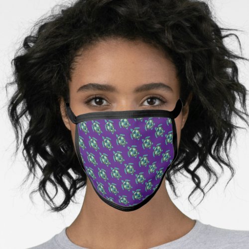 Purple and Green Nautical Sea Turtles Pattern Face Mask