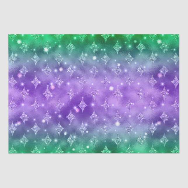 Purple and Green Ombre Glitter Celestial Pattern Tissue Paper (Front)