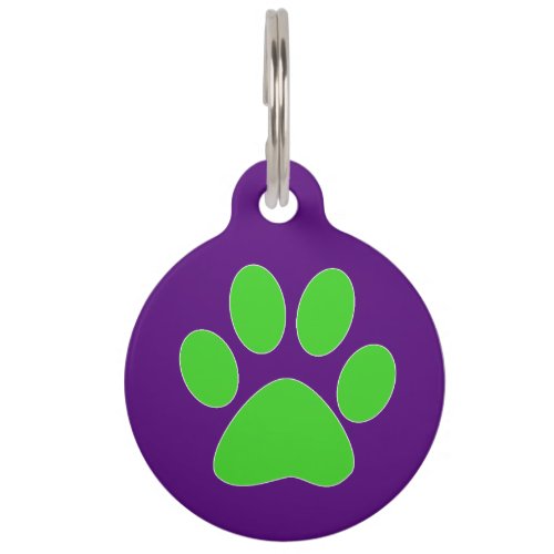 Purple and Green Paw Print Pet ID Tag