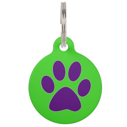 Purple and Green Paw Print Pet Name Tag