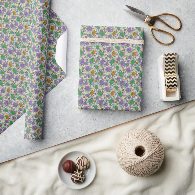 Purple And Green Peonies Floral Illustration Wrapping Paper (Crafts)