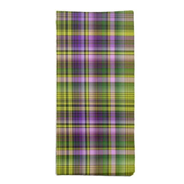 Purple and Green Plaid (fisoi) Cloth Napkin (Folded)