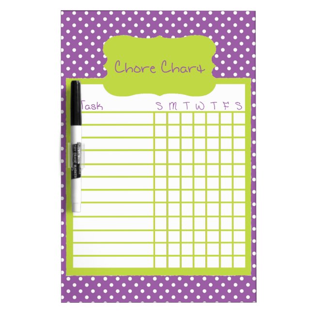 Purple and Green Polka Dot Chore Chart Dry-Erase Board (Front)