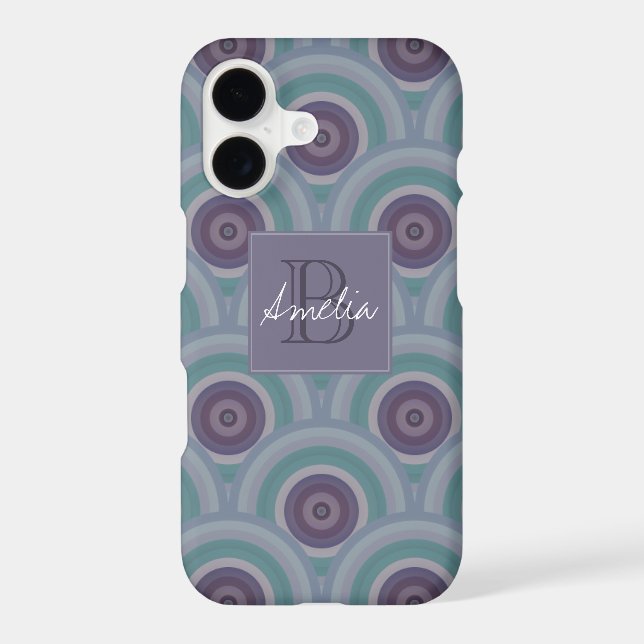 Purple and Green Retro Circles Pattern Monogram Case-Mate iPhone Case (Back)